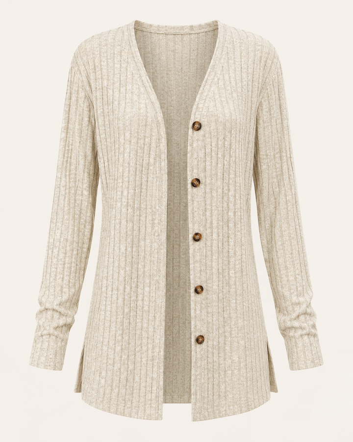 Ribbed Button-Front Cardigan